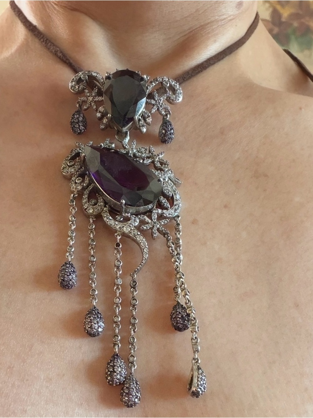 Elegant amathyst  Purple Teardrop Pendant Statement Necklace